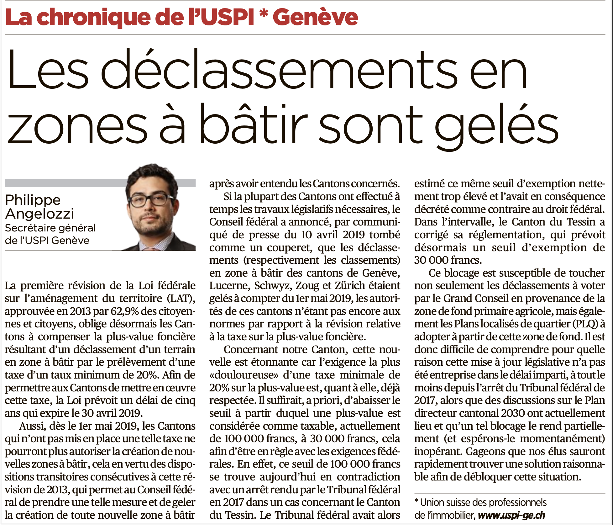 Article sur les déclassement en zone à bâtir à Genève
